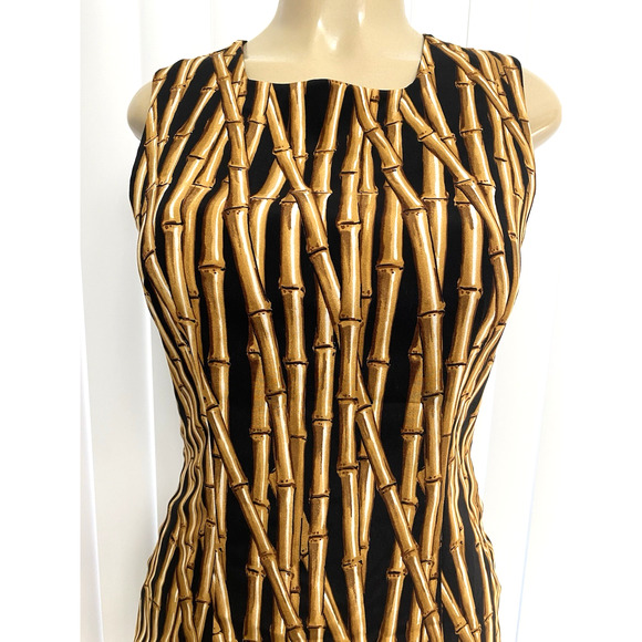 Vintage Nicole Miller Dress Silk Bamboo Print Sleeveless Square Neck She… - Picture 3 of 7